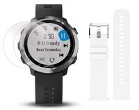 Garmin Forerunner 645 Music Bundle with Extra Band & HD Screen Protector Film (x4) | Running GPS Watch, Wrist HR, Music & Spotify, Garmin Pay (Stainless + Music, White)