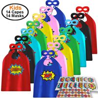 ADJOY Child Super Hero Capes and Masks 14 Sets Pack with Superhero Stickers - Superhero Themed Birthday Party Dress Up Capes