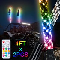 2pcs 4ft LED Whip Lights, AAIWA Spiral Light Whips RGB Dancing/Chasing Light for UTV ATV Polaris RZR 4 Wheeler Buggy Dune, Wireless Remote LED Antenna Whips with Flag
