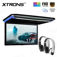 XTRONS 17.3 Inch 16:9 Ultra-Thin FHD Digital TFT Screen 1080P Video Car Overhead Player Roof Mounted Monitor HDMI Port 19201080 Full High Definition New Version White IR Headphones