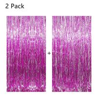 2 Pack Rose Pink Foil Fringe Curtain Photo Backdrop Party Decorations, 3ft x 8 ft Shiny Metallic Tinsel Party Door Curtains Photo Booth Props for Birthday Wedding Party Decor