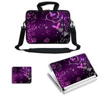 Meffort Inc Laptop Bundle Deal - Includes Neoprene Laptop Bag with Side Pocket Adjust Shoulder Strap with Matching Skin Sticker Decal & Mouse Pad (11.6 Inch, Purple Butterfly Heart)