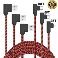 CTREEY Right Angle USB C Cable, 3 Pack (3ft 6ft 10ft) 90 Degree Type C Cable, Type C Fast Charging Cord for Samsung Galaxy S8 S9 Plus Note 8 9,LG V20 G6 G5,Google Pixel 3 XL,Nexus 6P 5X (Red/Black