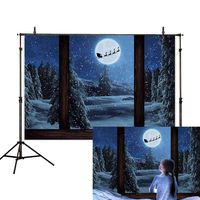 Allenjoy 7x5ft Christmas Backdrop Fairy Tale Winter Snow Scene Castle Princess windowsill Outside The Window Snowing Pine Tree Santa Claus Reindeer Moon Photography Background Decoration Photo Props