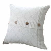 MIARHB Pillow Cases Knitted Button Decor Cable Knitting Patterns Throw Pillow Cases Cushion Shell Cafe Sofa Home Decor (White, 18 × 18 Inch)