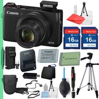 Canon PowerShot G7X with two 16GB SD Memrory Cards, Camera Case, Lens Cleaning Pen, Full Size Tripod, OEM Battery, Charger & More