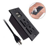 Kungfuking Desktop Power Grommet Conference Recessed Power Strip in Desk Outlet Power Socket 2-Socket &2-USB Ports 9.85 FT Extension Power Cord (Black)