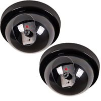 2 Pack Dummy Fake Security CCTV Dome Camera with Flashing Red LED Light With Warning Security Alert Sticker Decals