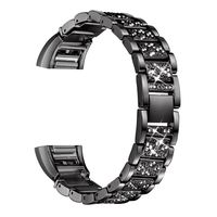 bayite Bling Bands Compatible Fitbit Charge 2, Replacement Metal Bands with Rhinestone Bracelet, Black