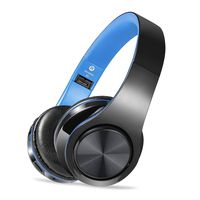 Wireless Headset with Mic, Foldable Bluetooth Headphone with 3.5mm Audio Jack, Built-in Noise Cancelling Microphone, Support for Plug-in Card, for PC, Phone(Black+Blue)