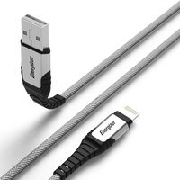 Premier Energizer HardCase iPhone Charger Lightning Cable 6ft MFi Fast Charging USB Syncing Cables Mesh Cord Flexible Tip, Silver 6 Feet