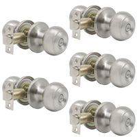 Probrico Satin Nickel Bed/Bath Knobs Keyless Privacy Interior Doors Locksets, 5 Pack
