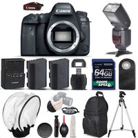Canon EOS 6D Mark II Digital SLR Camera + Total of 2 Batteries + 64GB Ultra Fast Class 10 Memory Card + Professional Flash + Wireless Remote - International Version (No Warranty) (Body Only)