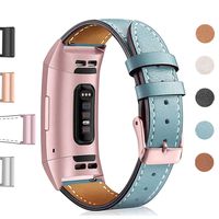 Hotodeal Leather Band Compatible Charge 3, Classic Replacement Genuine Leather Bands Metal Connectors Women Men Small Large Size Silver, Rose Gold, Black