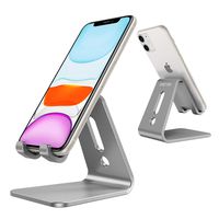 OMOTON Desktop Cell Phone Stand [Updated Solid Version], Advanced 4mm Thickness Aluminum Stand Holder for Switch, Mobile Phone, iPhone 11 Pro Xs Max Xr, Grey