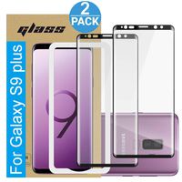 Amuoc Compatible with Samsung Galaxy S9 Plus Screen Protector， Fully Adhesive 3D Curved Tempered Glass Film for Samsung Galaxy S9 Plus, 2-Pack HD Clear