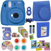 Fujifilm Instax Mini 9 Instant Camera Bundle Includes Carrying Case + Frames + Photo Album + 4 Color Filters and More Accessories Kit (Cobalt Blue)