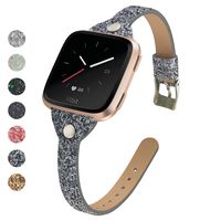 MEFEO Compatible for Fitbit Versa Bands, Bling Leather Slim Band Glitter Strap Wristband Replacment for Fitbit Versa/Versa 2/Versa Lite/Versa SE Women (Space Silver)