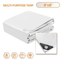 TANG Sunshades Depot 6 x 8 Feet Heavy Duty 10 Mil White Cover Tent Shelter Camping Tarpaulin Multi Purpose Waterproof Poly Tarp Cover Reinforced Rip-Stop with Grommets