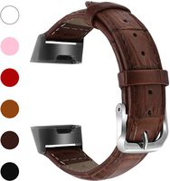 Meikeio Replacement Bands Compatible with Fitbit Charge 3, Classic Genuine Leather Charge 3 Band Fitness Wristband for Women Men Small Large(Brown,Small)