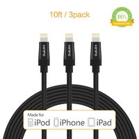 KINPS Apple MFi Certified Lightning to USB Cable 10ft/3m iPhone Charger Cord Super Long for iPhone Xs/XS Max/XR/X / 8/8 Plus / 7/7 Plus / 6S / 6S Plus, iPad Pro/Air/Mini (Black, 3 Pack)