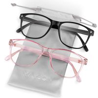 Mamjoin Computer Glasses, Anti Eye Strain Blue Light Blocking Glasses Clear Lens Square Eyeglasses Frame for Men Women Youth Computer Reading Gaming, 2 Pack Black and Pink