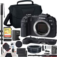 Canon EOS RP Mirrorless Camera 26.2MP Portable Full Frame Body Only Bundle with Lens Mount Adapter EF-EOS R Adapts EF and EF-S Lenses, Extension Grip, 64GB Memory Card and Accessories (4 Items)