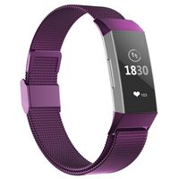 POY Compatible for Fitbit Charge 3 Bands,Replacement Wristbands for Fitbit Charge 3 SE Fitness Activity Tracker, Metal Stainless Steel Bracelet Strap with Unique Magnet Lock for Women Men Purple L