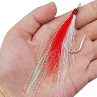 Shaddock Fishing Pack of 6 Red/White/Flash Cod Bucktail Teaser Hooks Fluke for Saltwater Fishing
