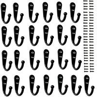 25 Pieces Wall Mounted Coat Hook Robe Hooks Cloth Hanger Coat Hanger Coat Hooks Rustic Hooks and 54 Pieces Screws for Bath Kitchen Garage Single Coat Hanger (Black Color)