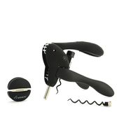 Rabbit Wine Corkscrew with Foil Cutter, Black - W6004N