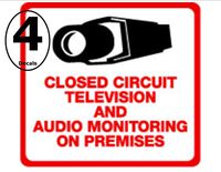 Security Decal - #205 4 Pack Video & Audio CCTV Security Surveillance Camera System Warning Decals Stickers - Commercial Grade . Increase Security whether you have a system or not, no one will know but you!