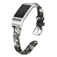 bayite Bands Compatible with Fitbit Charge 2, Slim Genuine Leather Band Replacement Accessories Strap Charge2 Women Men, Black/Gray Floral Large