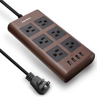SUPERDANNY 9.8ft 15A Surge Protector Power Strip with USB 3.1A 14AWG Heavy Duty Extension Cord Flat Plug 6-Outlet 4 USB Fast Charging Ports 1080J for iPhone iPad Home Indoor Office Desktop Chocolate
