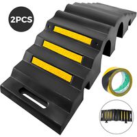 Happybuy 2PCS of Heavy Duty 2-Channel Rubber Cable Protector Ramp Dual Channel Pipe Hose Cable Ramp Bridges Rubber Cable Cover Protective Ramp Heavy Duty Rubber Speed Bump