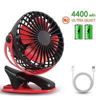 HALLO Gontar Clip-on Stroller Fan 4400 mAh Rechargeable Lithium Battery & USB Cable 360°Rotation Adjustable Speed-Operated Accessory for Baby, Car Seat, Gym, Travel, Treadmill,(Black&RED)
