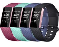 Tobfit Sport Bands Compatible for Fitbit Charge 3 and Charge 3 SE, 4 Pack, Soft Rubber Strap for Women/Men, Black, Wine Red, Blue, Mint Green, Large