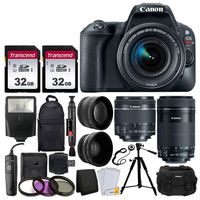 Canon EOS Rebel SL2 DSLR Camera + EF-S 18-55mm is STM Lens + EF-S 55-250mm is STM Lens + 64GB Memory Card + Backpack & Case + Wide Angle & Telephoto Lens + Remote Switch + UV Filters + Accessories