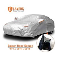 CARBABA Car Cover, Universal Full Car Covers with Zipper Door, 6 Layers All Weather Protection Waterproof/Windproof/Scratch Resistant/Reflective Strips for Sedan Wagon Use (177" - 191")