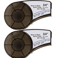 M21-750-499 Cartridge with Ribbon High Adhesion Nylon Label Tape Black on White Nylon Cloth Film Compatible with BMP21-PLUS/ID PAL BMP21-LAB/LABPAL Portable Label Printer 16' Length 0.75" Width 2 Roll
