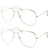 2 Pack | Blue Light UV Blocking Computer Glasses | Retro Aviator Style | Reduce Eye Strain Anti Glare Clear Lens Video Gaming Eyeglasses Men and Women (2 Gold)