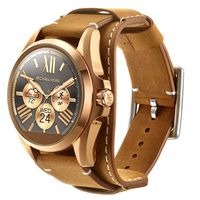 Cuff Watch band for MK Access Bradshaw/Fossil Q Wander,Machine,Marshal Gen 2,Q Gen 3 smartwatch,22mm Lug Width Crazy Horses Leather Cuff Watch Band,Brown