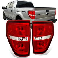 AmeriLite Red/Clear Brake Rear Replacement Tail Lights for 2009-2014 Ford F150 F-150 - Passenger and Driver Side