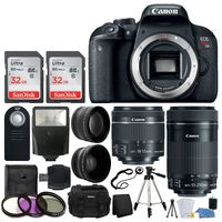 Canon EOS Rebel T7i Digital SLR Camera + EF-S 18-55mm is STM Lens + EF-S 55-250mm is STM Lens + Wide Angle Lens & 2X Telephoto Lens + 64GB Memory Card + Quality Tripod - Complete Accessory Bundle