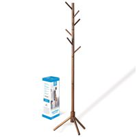 High-Grade Wooden Tree Coat Rack Stand, 6 Hooks - Super Easy Assembly NO Tools Required - 3 Adjustable Sizes Free Standing Coat Rack, Hallway/Entryway Coat Hanger Stand for Clothes, Suits, Accessories