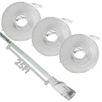 CAT6 Flat Patch Cord UTP Network Ethernet Stranded Booted Cable - 25 FT (White) - 3 Pack