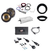 Metra Bluetooth Audio Interface for Select 2006-13 Harley Davidson Radio W/Polk Audio Slim Mount Car Marine Boat Coaxial Speakers Pair, Metra Mounting Ring, Enrock Marine Amplifier & Scosche Power Kit