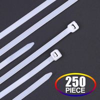 250 Piece Cable Ties , Zip Ties 8 Inch with 50 Pounds Tensile Strength,  White