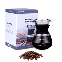 Pour Over Coffee Maker - Heihox Pour Over Coffee Dripper Glass Carafe with a Paperless Stainless Steel Drip Cone Permanent Filter-14 Ounce, Glass Carafe, Elegant Black Brand