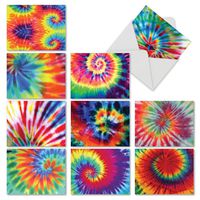 Assortment of Blank Greeting Cards with Envelopes 4 x 5.12 inch with Tie-Dye Theme - All-Occasion 'To Dye for' Stationery Set (Box of 10) for Thank You, Party Invite or Favor M6593OCB